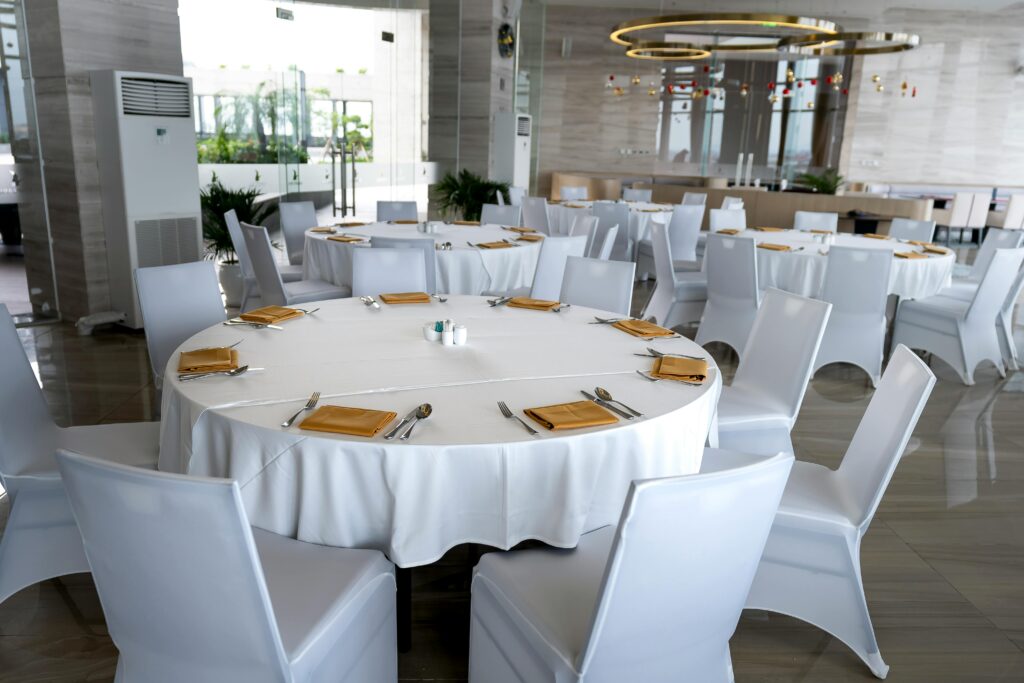 white dining seats 
