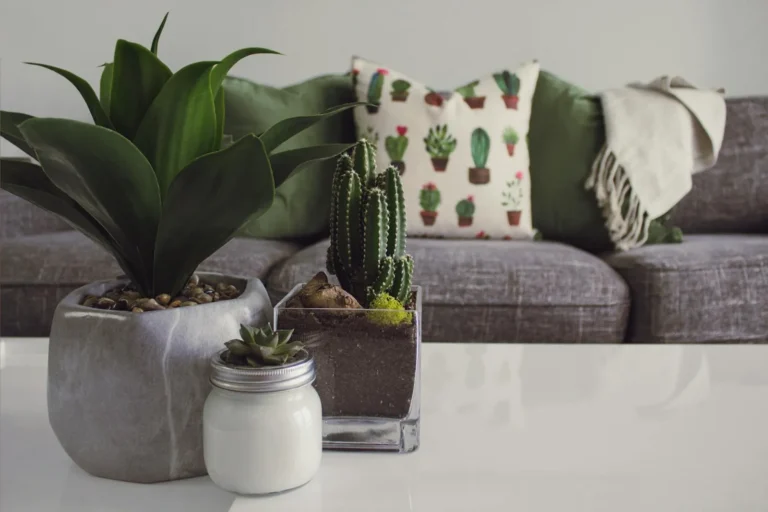 Stylish indoor living room with lush green plants enhancing the modern home decor