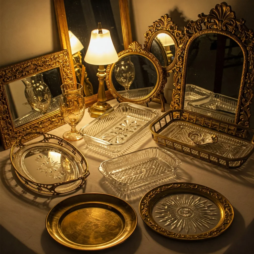 Vintage Mirrors or Glass Trays table centerpiece