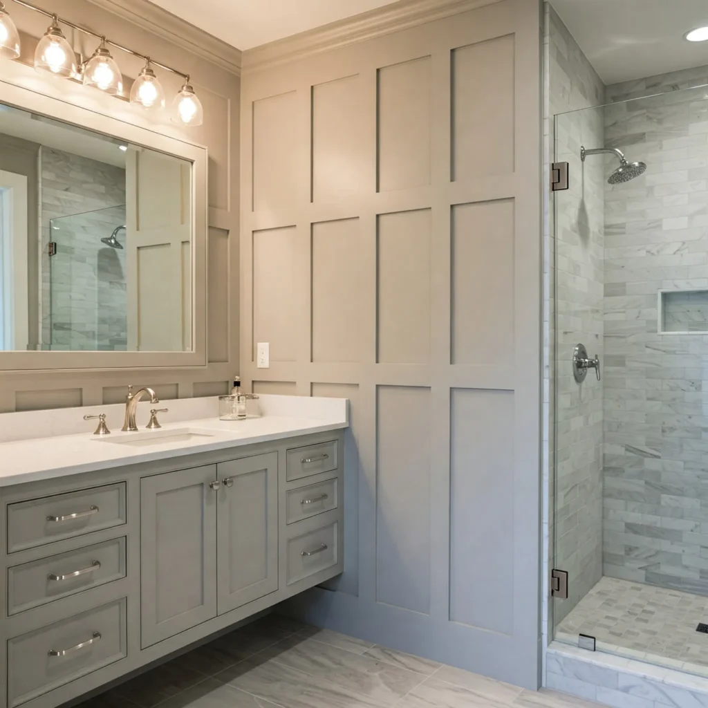 Boar and batten wall in bathroom