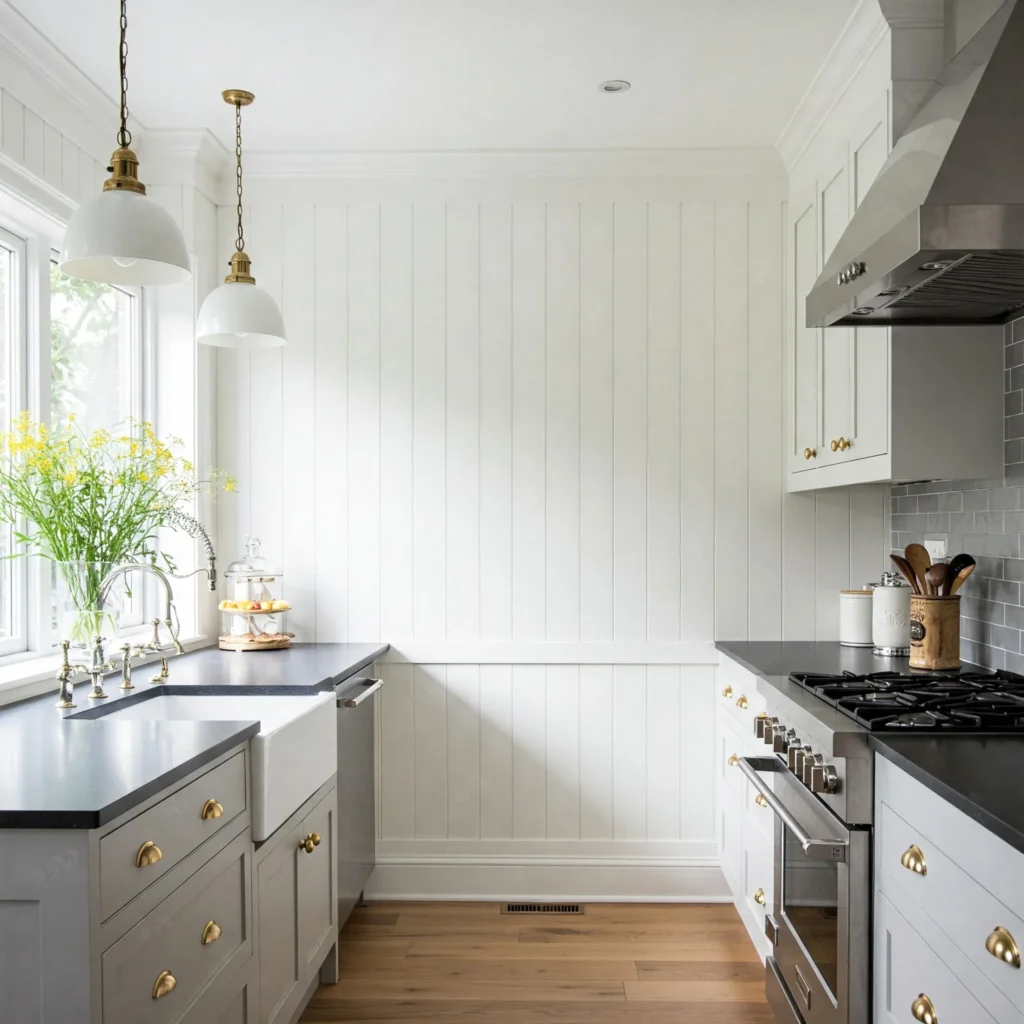 Boar and batten wall in kitchen
