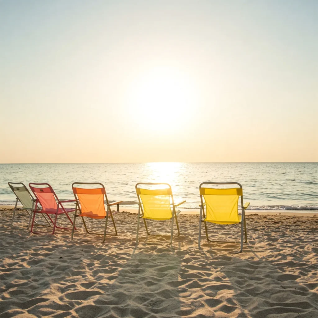 some folding chairs at Beach to enjoy and rest in the sunlight